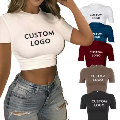 China Quick Dry Custom baby Tee Short Sleeve Vintage Graphic Tee Women's cotton slim Cropped Top O Neck Tees for women for sale