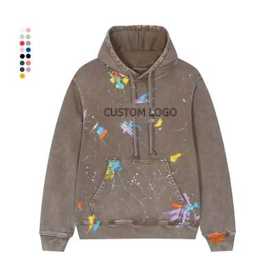 China Other Custom men's regular sleeve hoodies unisex high quality anti-shrink street 65 polyester 35 cotton hoodie paint splatter hoodie for sale