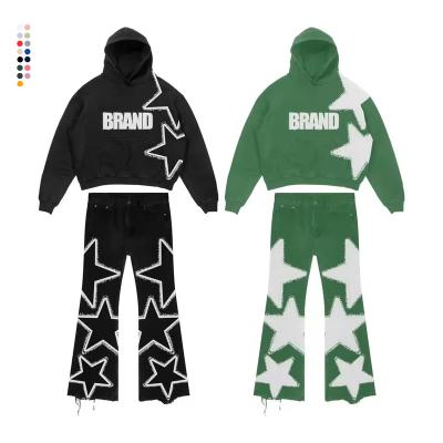 China Breathable OEM high quality digital print hoodies&sweatshirt flared sweatpants sets hoody pullover and jogger set sweatpants and hoodie set for sale