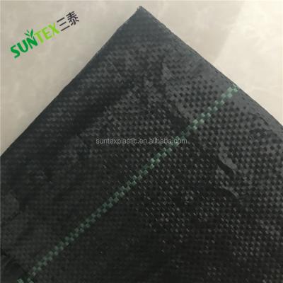 China Anti-grass Stop Grass Growing Anti Weed Control Feathery Stipe Plastic Weed Mat 100gsm PP Woven Fabric for sale