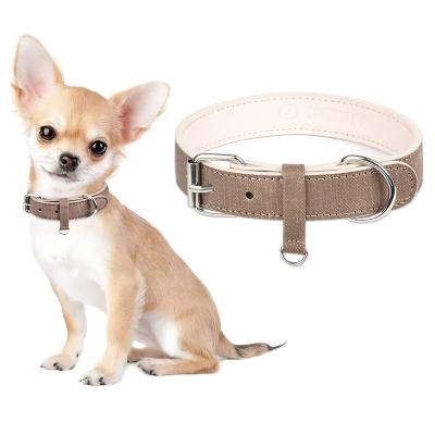 China Viable Hot Selling Manufacturer OEM Brown Leather Custom Your Logo Print Dog Collar With Metal Buckle for sale