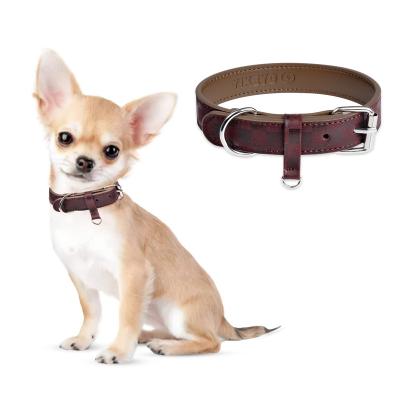 China Yikeyo Custom Viable Custom Nameplate Dog Collar Premium Wide Red Wide Red Leather Dog Collar With Metal Buckle for sale