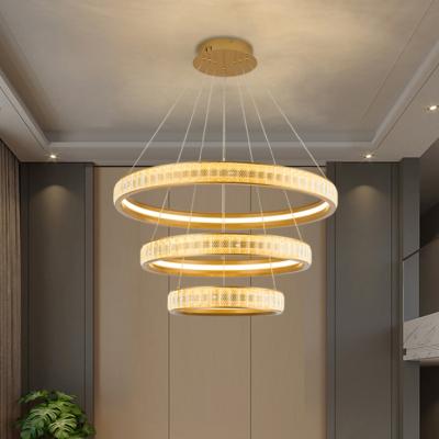 China Crystal Living Room Hanging Led Modern European Style Decoration Aluminum Remote Control/App Control Pendant Light for sale