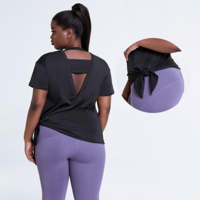 China Plus Size Gym Breathable Loose Quick Dry T Shirt Women's Running Yoga Tops Sports Fitness Clothes Short Sleeves for sale