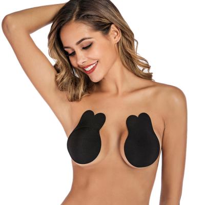 China Silicone Gel+Fabric Rabbit Ear Self Adhesion Silicon Bra Palladium Nipple Cover Lift Up for sale