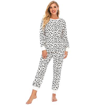 China Breathable Long Sleeves Long Pants Leopard Printing Cotton Loungewear Women's Pajamas Sleepwear Two Piece Set for sale