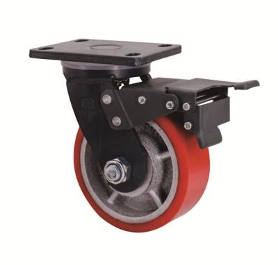 China Forklift 1800kg Extra Heavy Duty 8 Inch PU On Cast Iron Caster Wheels Double Ball Bearing for sale