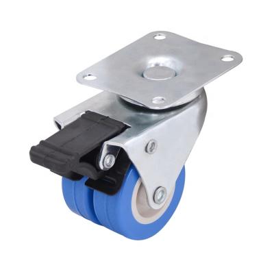 China Silent Blue Color Dual Wheel PVC Wheel Caster 2 Inch Furniture Swivel Caster Twin Brake Type for sale