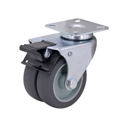 China Silent Double TPR High Elastic 3 Inch Swivel Caster Wheels With Brake 75mm TPR Wheel for sale