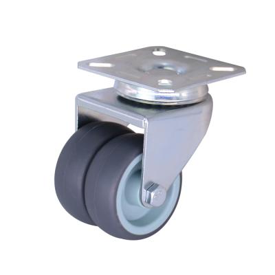 China Silent Double Wheel 2 Wheel Caster TPR Furniture Swivel Caster Wheel With Top Plate for sale