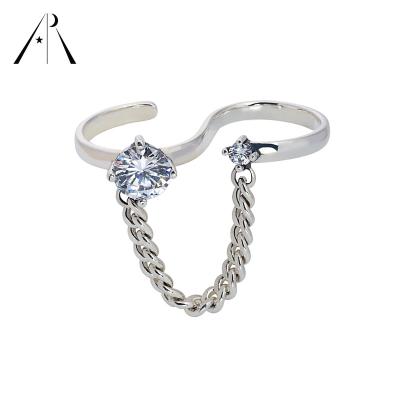 China INS TRENDY Fashion Chain Ring Double Layered Crossed Finger Minimalist Silver Rings For Women for sale