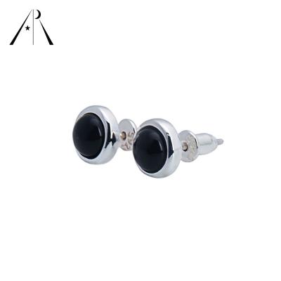 China Black Stud Agate Agate Men Women Stud Earrings Customized CLASSIC Korean Style Natural Stone Stud Earrings for sale