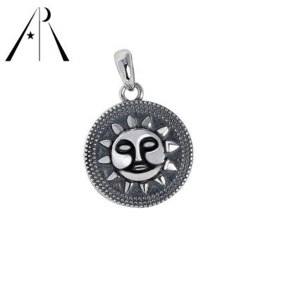 China Retro Design Vintage Fancy Punk Handmade Craft Traditional Sun Round Engrave S925 Sterling Silver Pendant Jewelry for sale