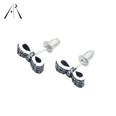 China New Design 925 Sterling Silver Retro CLASSIC Stud Earrings Cubic Zirconia Bowknot Stud Earring For Women for sale