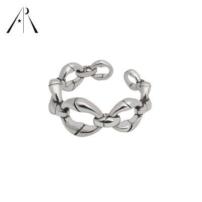 China Wholesale Hiphop Jewelry S925 Sterling Silver Rings Womens Mens HipHop Cuban Link Chain Ring for sale