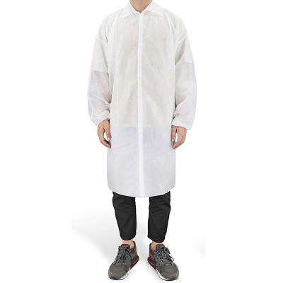 China High Quality Comfortable Fit PP Lab Coat Disposable Work Wear Disposable White Dust Suit Coat With Knitted Collar Cuffs for sale