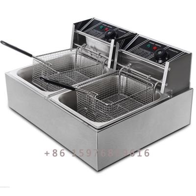 China Easy Operate OEM 16L 5000W Electric Double Tanks Deep Fryer Stainless Steel French Fries Frying Machine With Two Frying Baskets 220V/110V for sale