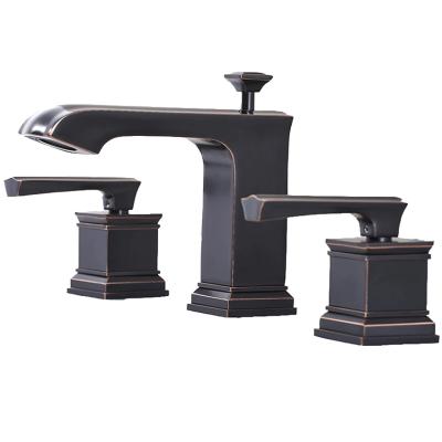 China Metered Faucets Blackened Bronze Nickel Bathroom Two Handle 3 Hole Brass Bath Faucet for sale