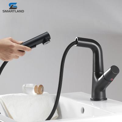 China Metered Single Lever Modern Pull Out Rotating Faucets Basin Faucet For Bathroom for sale