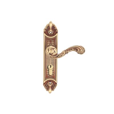 China Privacy Easy Brass Interior Mortise Gold Installation Door Lock Wooden Handle Set For Home Bedroom for sale