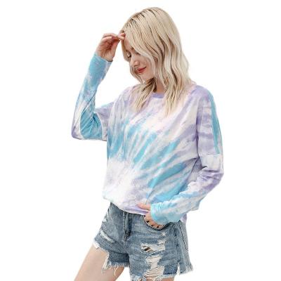 China Anti-Wrinkle Custom Tie Dye T Shirt Woman Woman Long Sleeves V-Neck Women T-Shirts for sale