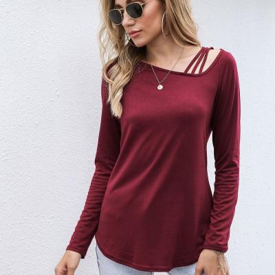 China Wholesale Anti Wrinkle T Shirt Women Long Sleeve Sexy Loose Neck Ladies Casual Tops for sale