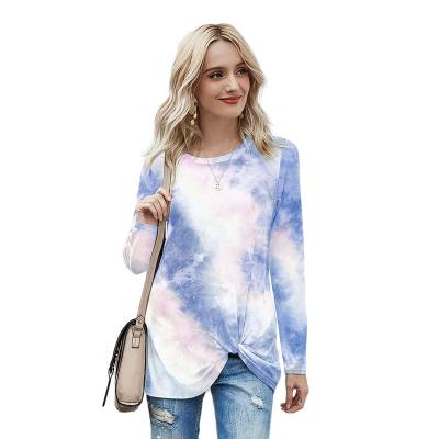 China Anti-Wrinkle Custom Tie Dye T Shirt Woman Woman Long Sleeves V-Neck Women T-Shirts for sale