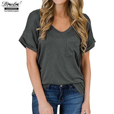 China Custom Made Anti-Wrinkle T-shirts For Women Clothes Summer Top Shorts Sheaths Casual Loose V-Neck Women T-shirts Ladies Tops for sale