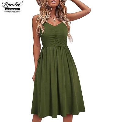 China Custom Summer V-Neck Women Anti-wrinkle Dress Casual Loose Long Sleeve Ladies Dress For Women for sale