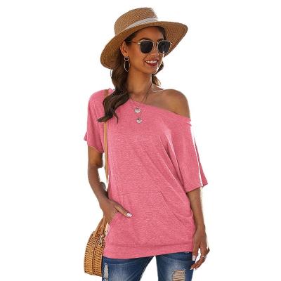 China Anti-wrinkle off the shoulder top women shorts sleeves casual loose pullover t-shirt for women 2022 for sale