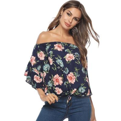 China Anti-wrinkle Spring Chiffon Ruffle Women Blouse Top Casual Loose Floral Off The Shoulder Ladies Tops for sale