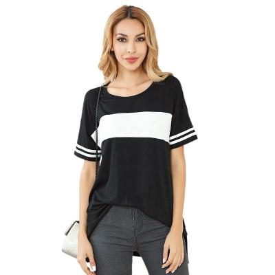 China Anti-wrinkle T-shirt For Women 2022 Summer Tops Color Splice Shorts Sleeves Oversized Spring Ladies Tops for sale