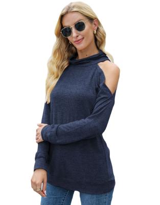 China Anti-wrinkle women's fashion solid color pile wrap collar long off the shoulder temperament sweater top thin top for sale