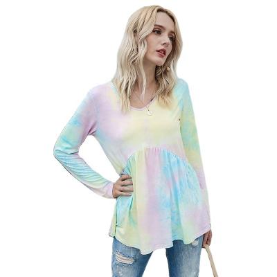 China Multicolor Anti-wrinkle hot sale long sleeve v neck tops for women T-shirt ladies sexy v-neck tops for sale