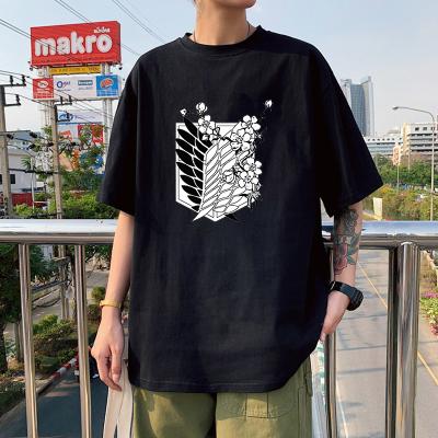 China Fashion Streetwear Anti-wrinkle Shingeki No Kyojin Harajuku O-Neck Unisex Oversized Short Sleeve Japanese Anime Attack On Titan Logo T-Shirts for sale