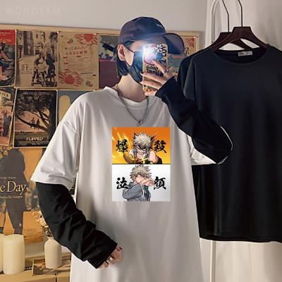 China Anti-Wrinkle Anime Bakugou Katsuki Hero Academia Harajuku Manga Boku No Hero Academia Oversized Casual Striped T-shirts Long T-shirt Men for sale