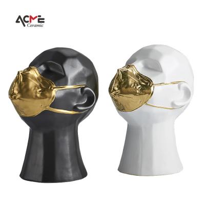 China China hot sale new design tabletop statue ceramic human face head sculpture ornaments figurine for home decoration for sale