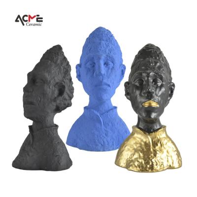 China Luxury Minimalist Home Art Tabletop Ornaments Abstract Human Head Statue China Light Decorations Ceramic Sculpture for sale