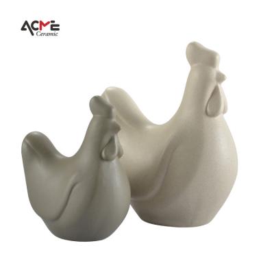 China Modern China Garden Ornaments Glazed Porcelain Couples Chicken Figurine Decoration Ceramic Hen Roosters Statue for sale