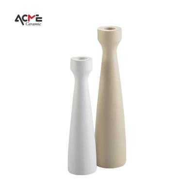 China Nordic Modern Wholesale Home Decoration Candlestick Holder Matte Tall Elegant Ceramic Taper Ceramic Pillar Candle Holder for sale