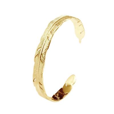 China 2022 CLASSIQUE Feather Stainless Steel Open Pleated C-Shaped Adjustable Bracelet for sale