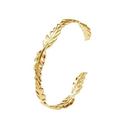 China Wholesale CLASSIC C Shaped Stainless Steel Leaf Niche Adjustable Bracelet For Men And Women Jewelry for sale