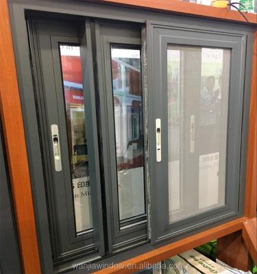 China Sliding WANJIA Frame Sliding Windows 3 Tracks Double Glazed Aluminum Sliding Window for sale