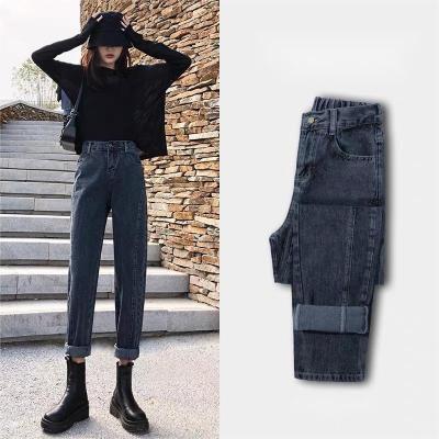 China 2022 new plush QUICK DRY jeans women's winter thickened one-piece plush slimming light blue women's jeans for sale