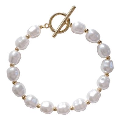 China Other Fashion Jewelry Resin Pearl White Imitation Gold Round Bracelet Ladies Girl's Vintage Buckle Small Beads Soft Accessories for sale