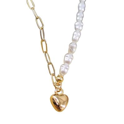 China TRENDY gold jewelry accessories fashion chain limitation necklace pearl heart-shaped pendant zinc alloy woman short clavicle chain girl for sale