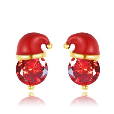 China Christmas 2019 Fashion New Arrival Round Zircon Oil Drop Santa Claus Hat Stud Earring for sale