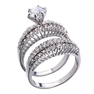 China Fast Shipping New Fashion Luxury Couple Engagement Diamond Crystal Rings Sets Wedding Size 5-11 Women Men for sale