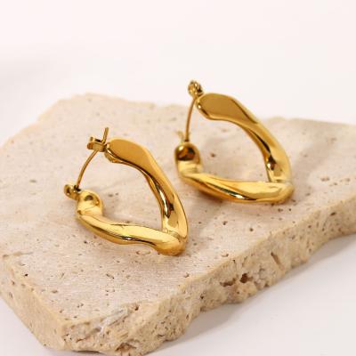 China New Trendy 316L Stainless Steel Circle 18K Gold Plated Flat U Earrings for sale