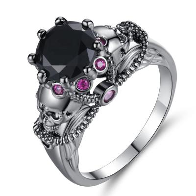 China Black Ladies Ring Vintage Black Gold Skull Ring Fine Jewelry Zircon TRENDY punk style for sale